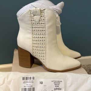 White Lattice Heeled Western Bootie